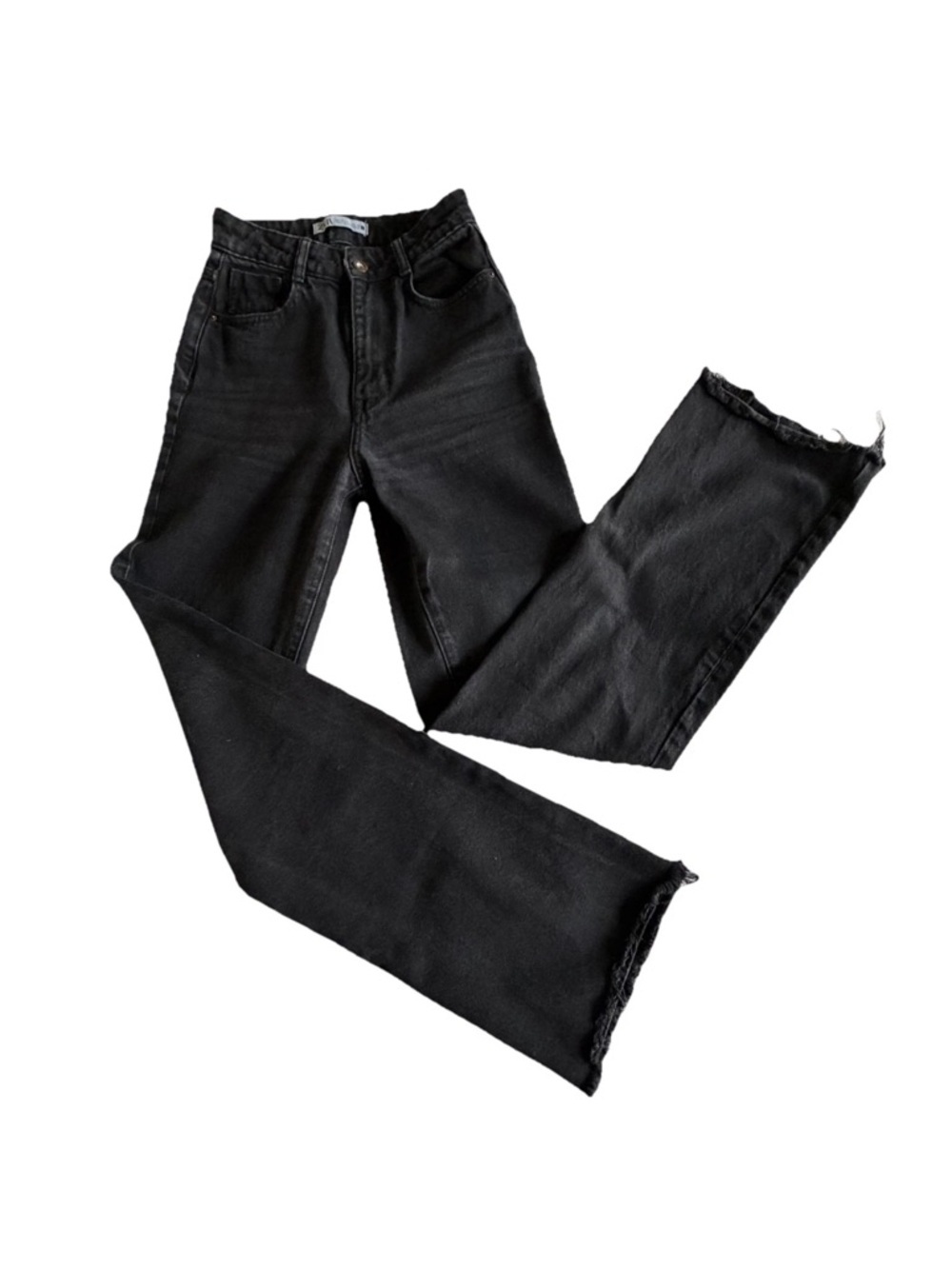Zara Jeans Womens 2 Black Charcoal Wash High Rise Straight Frayed Raw Hem Grunge